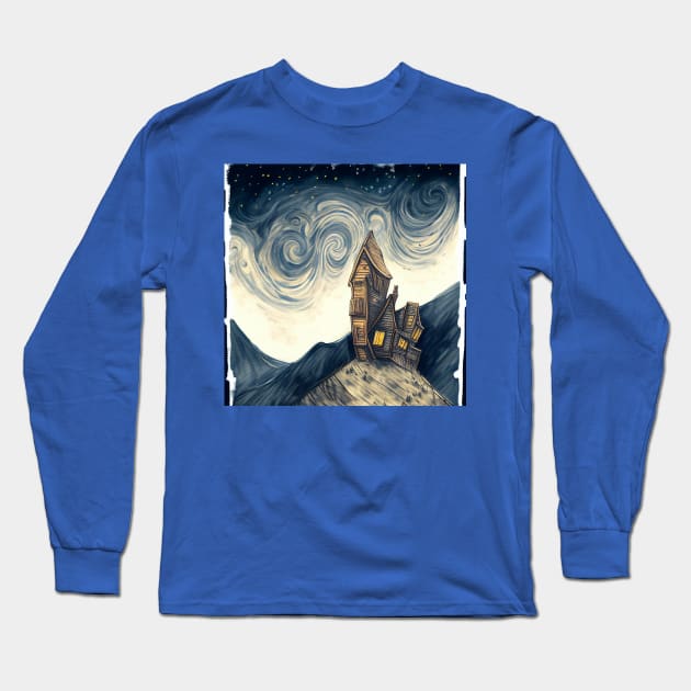 Starry Night Above The Shrieking Shack Long Sleeve T-Shirt by Grassroots Green